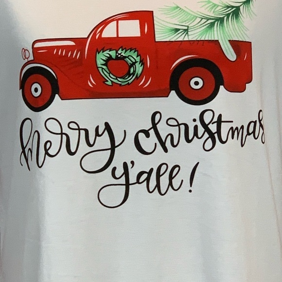 Egelexy Merry Christmas Y’all Long Candy Cane Striped Sleeve Baseball Style Tee - Picture 5 of 8
